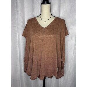 NEW Free People Women’s M Brown Sammie V-Neck Short Sleeve Tunic Top HOBO NWT